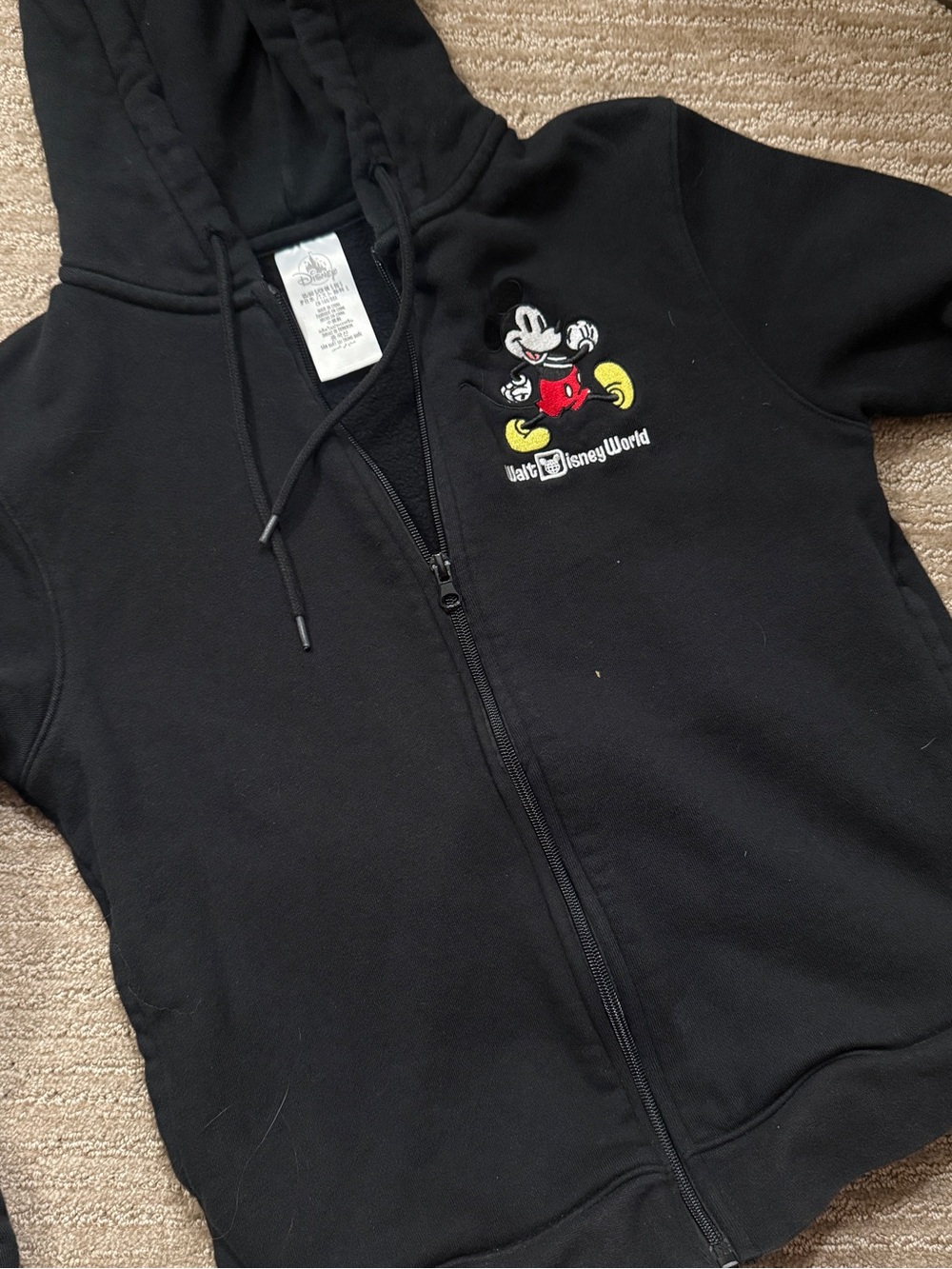 Disney Black Zip-Up Hoodie with Embroidered Mickey Mouse